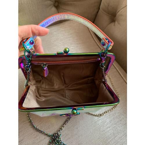 New Burst 100% Cow Leather Saturn Laser Magic Color Bag Handbag Diagonal Bag Dinner Bag