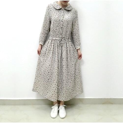 Lamtrip Unique Flowers Print Peter Pan Collar Long Sleeve Cotton Yarn Floral Dress 2021 Spring Mori Girl