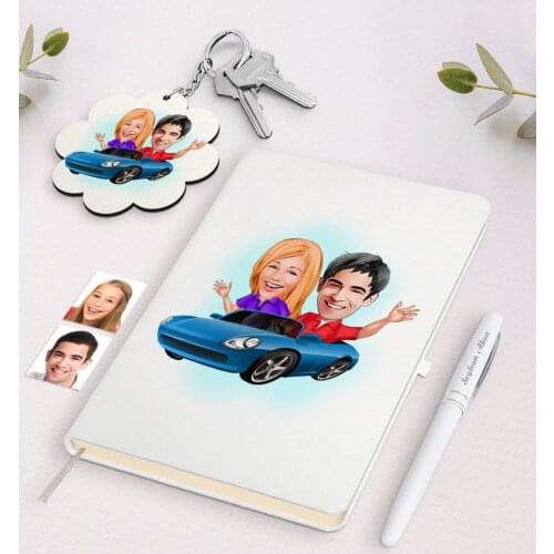 Personalized Custom Sweetheart Caricature Of White Notebook pen And Keychain Gift Seti-52 Reliable Quality Cost Effective Moment gift