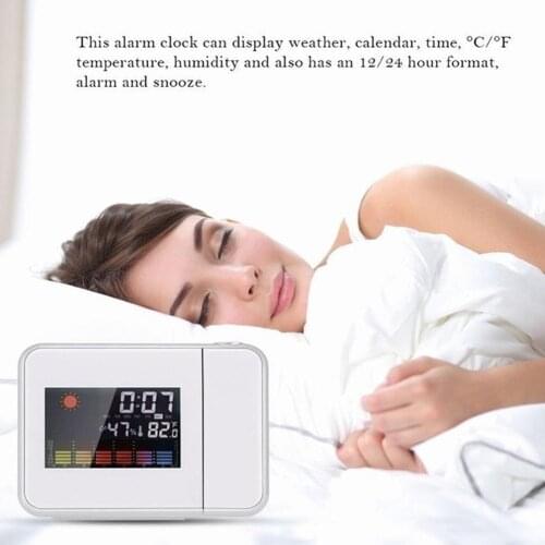 Digital Led Backlight Display Projection Alarm Clock Calendar Temperature Thermometer Snooze Weather Humidity Y9J5 Support S0V9