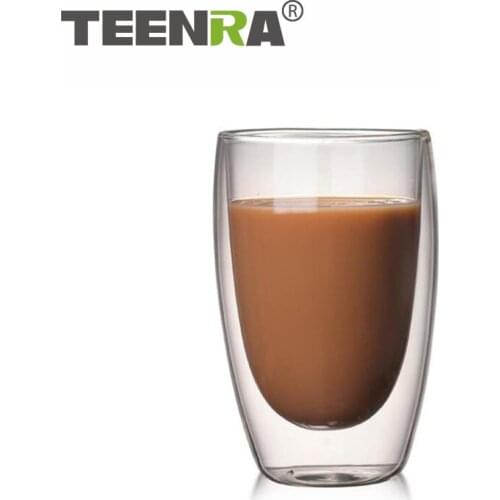TEENRA 450ML Transparent Glass Coffee Cup Double Beer Whiskey Water Cup Heat-resistant Milk Tea Cup Handmade Wine Glass