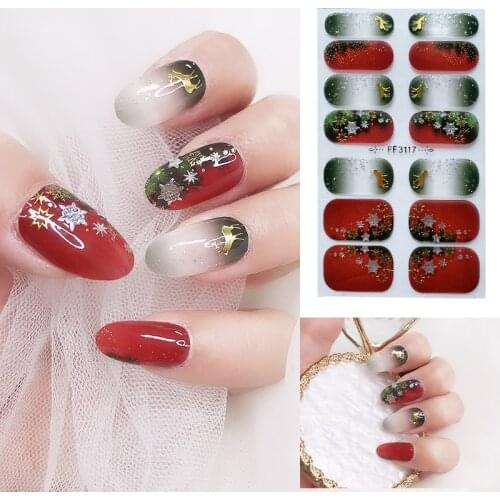 Merry Christmas Elk Nail Art Decals Decoration INS Adhesive Stickers with Rhinestones Glitter Tips Festival Designed Manicure