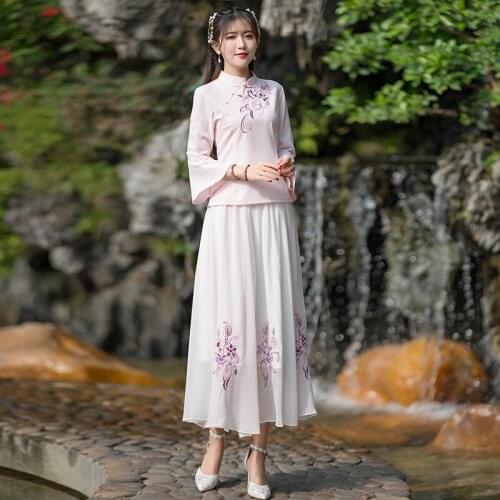Sleeve Republic of China style Tang costume Han element top Chinese Style Embroidered Tea suit daily Han suit summer