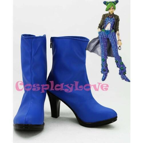 Newest Custom Made Japanese Jojo Bizzare Adventure Blue Jolyne Kujo Cosplay Shoes Long Boots For Christmas Halloween Festival