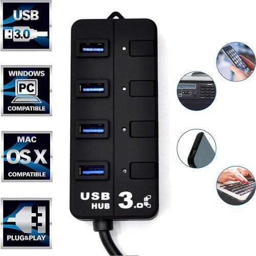 Super Speed 4-Port USB 3.0 Ultra Slim Data Hub Micro USB Splitter & Adapter 5Gbps Transfer Rate for Mac, PC, USB Flash Drives