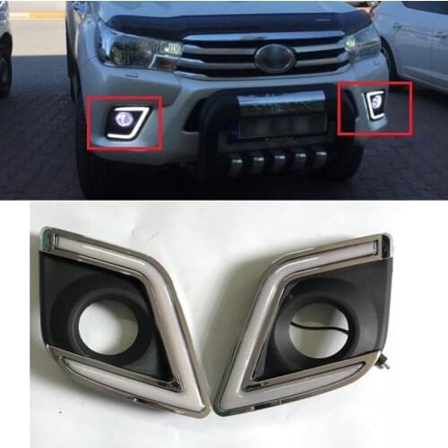 2pcs LED car daytime Running light fit for hilux Revo Vigo 2015-2017 fog lamp cover with yellow turn signal car accessories