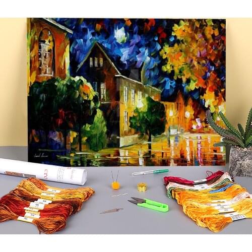 Quiet Town Printed Fabric 11CT Cross-Stitch DIY Embroidery Patterns DMC Threads Painting Craft Handiwork Needlework Wholesale
