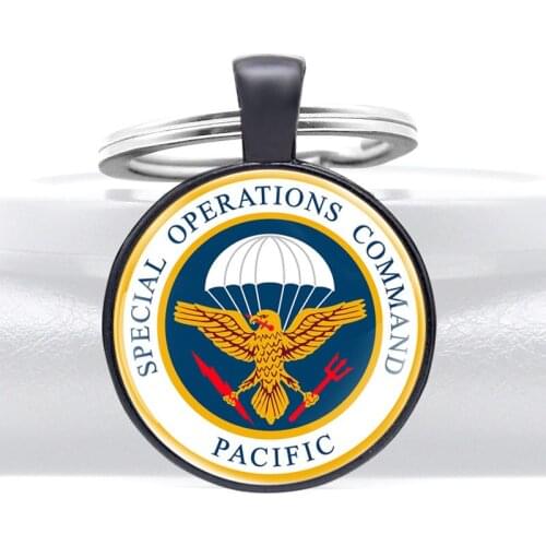 Pacific Special Operations Command Fashion Pattern Glass Dome Keychains Men Women Keyring Jewelry Gifts