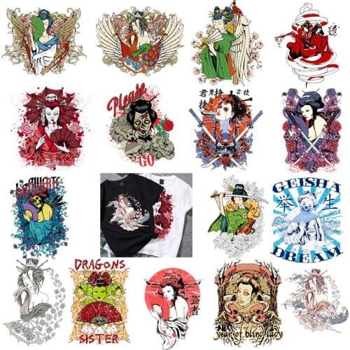 Japanese Wings Women Heat Transfer PVC Patch Iron On Transfer For Clothing DIY Thermal Transfer Heat Vinyl Iron Stickers Decor