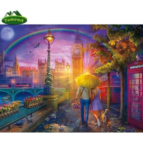 YUMEART Christmas gift DIY Art crafts Diamond Painting Embroidery Couple Rain in London"scenery Big Ben Cross Stitch Home Decor
