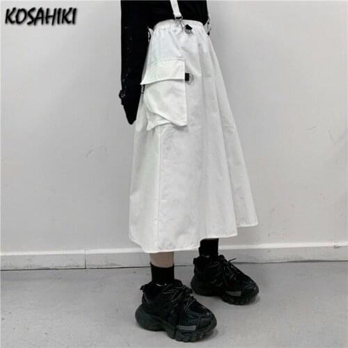 KOSAHIKI Women Harajuku Cargo Skirts Women Overalls Chain Patch 2021 Summer Japanese Y2k Korean Style Faldas Largas Mujer