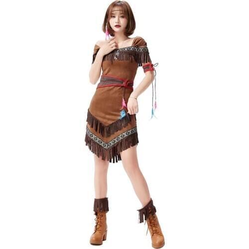 Female Hunter Primitive Cosplay Women Halloween Indians Costume Carnival Purim Parade Stage Show Nightclub Role Play Party Dress
