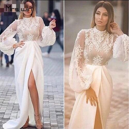 Mrs win Evening Dress Long Sleeve Split Formal Evening Dresses Elegant Lace For Girls Plus Size Formal Party Dresses HR390