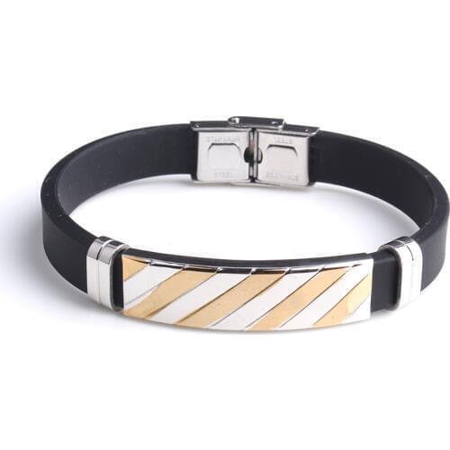 Gold color Irregular oblique fringe Silicone 316L Stainless Steel bracelets for men