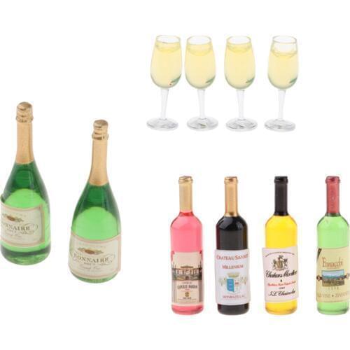 1:12 Dollhouse Miniature Wine Bottles Champagne Bottles and Clear Glasses Model Party Supplies