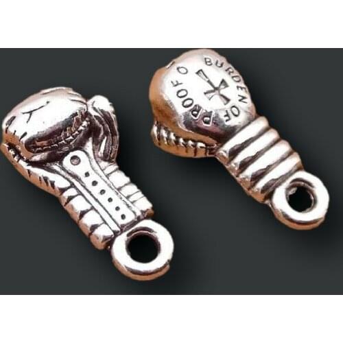 10pcs Antique Silver Plated 3D Boxing Gloves Metal Pendant DIY Sports Jewelry Handicraft Charm Accessories 22*11mm A632