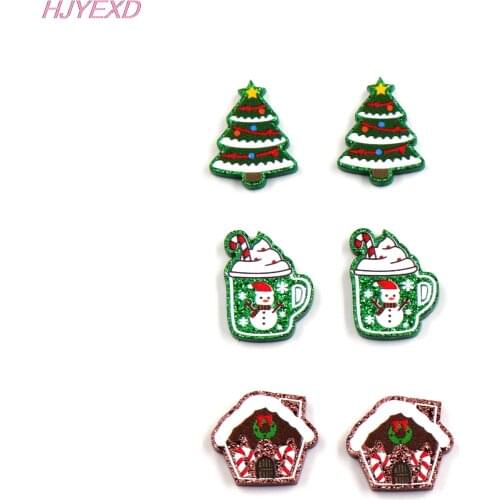 10pcs /lot)Christmas Jewelry Accessories Gingerbread House Glitter Acrylic Tree For Stud Earrings