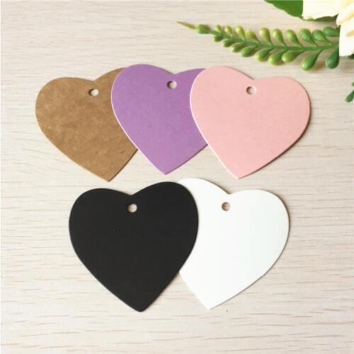 100Pcs/Lot 5.6x5.6cm Solid Candy Color Heart Shape Hang Kraft Paperboard Tag Handmade For Garments Package Note Mark Favor Label