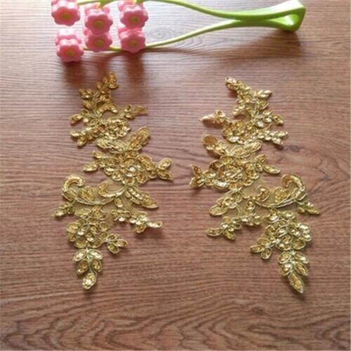 10X Flower Floral Venice Venise Gold Glitter Lace Applique Sewing Trims DIY Craft 25X 11cm BD0241