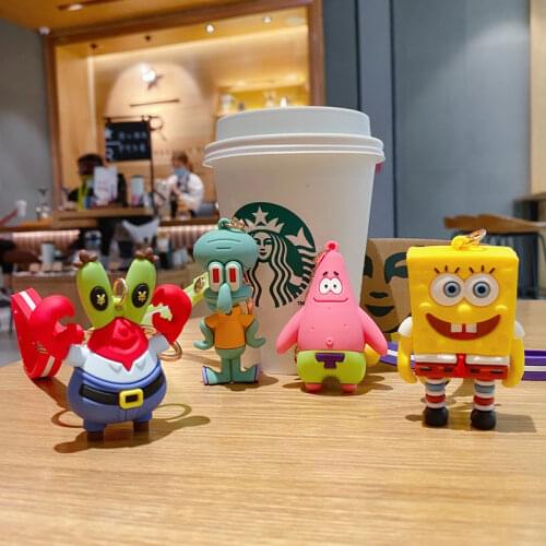 2021 Trend Cartoon Sponge Baby Keychain Female Cute Creative Doll Key Chain Bag Pendant Couple Accessories Animation Peripherals