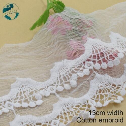 3yards 13cm wide white lace cotton embroidery lace sewing ribbon fabric guipure trims warp knitting DIY Garment Accessories#3906