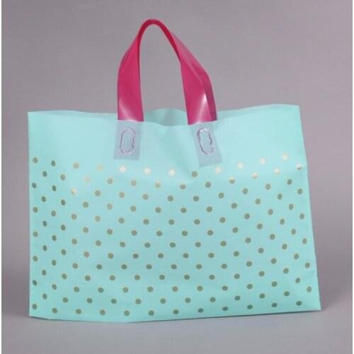 35*25cm+6cm White Round Dots Black Plastic Bag Large Jewelry Shopping Packaging Plastic Gift Bags With Handle 50pcs/lot