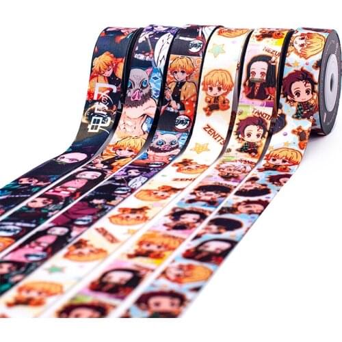 50 Yards Japan Cartoon Ghost Printed 20mm/25mm Grosgrain Ribbon for DIY Keychains Camera Phone Lanyard Materials