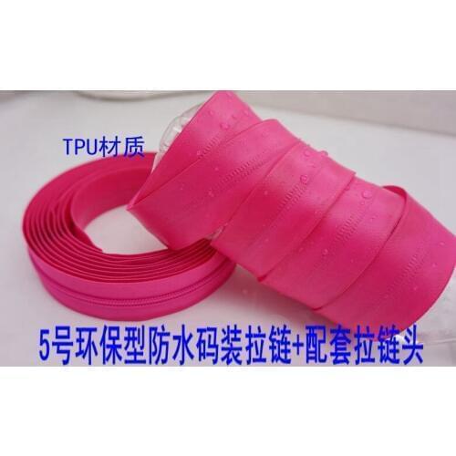 7#TPU army green /sky blue waterproof coil zippers 5meters zip and 5PCS zip puller for bag shoe/yellow white/rose red/orange