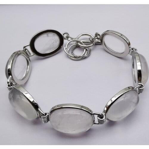 Handmade Jewelry Bracelet For Women Oval CAB Cabochon Beads Natural Stone White Crystal Quartz Bracelet Adjustable 1Pcs H896