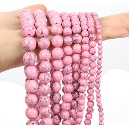 Natural Stone Beads Pink Howlite Turquoise Round Loose Spacer Bead For Jewelry Making DIY Charm Bracelets Necklace 4/6/8/10/12MM