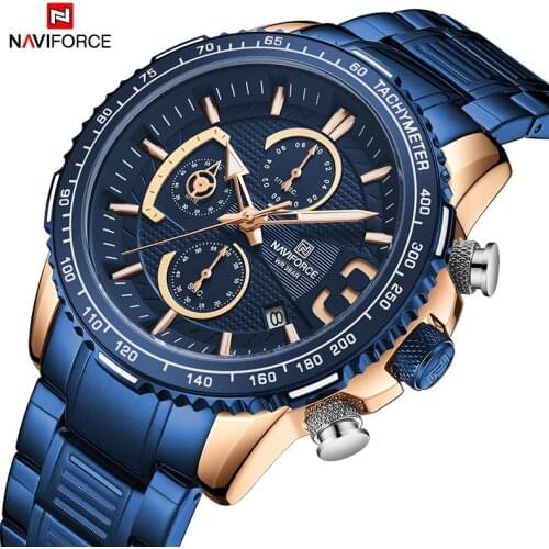 2021NAVIFORCE Men Watch Date Sport Man Wristwatch Top Brand Luxury Rose Gold Blue Military Luminous Stainless Steel Quartz