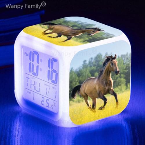 Running white horse LED alarm clock 7 color light-emitting large screen multifunctional Kids room luminous electronic clock