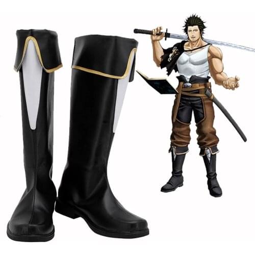 Black Clover Yami Sukehiro Anime Cosplay Black Shoes Yami Sukehiro Long Boots Leather Shoes For Halloween Christmas Role Play