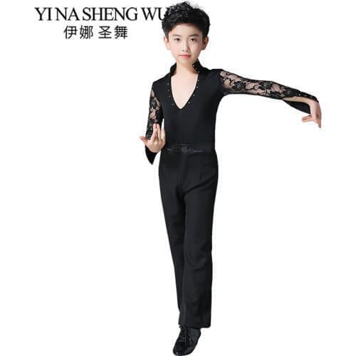 Boys Lace Professional Ballroom Latin Dance Competition Costume Set Shirt And Trousers Boy Professional Latin Salsa Dance Wear
