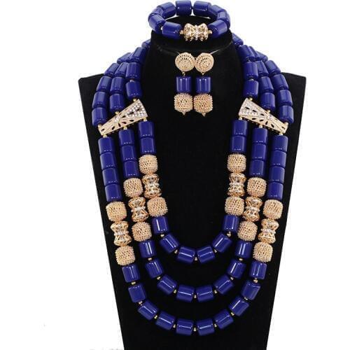 Fantastic Blue Artificial Coral African Nigerian Beads Jewellery Set Brides Costume Women Necklace Set 2017 Free Shipping CNR830