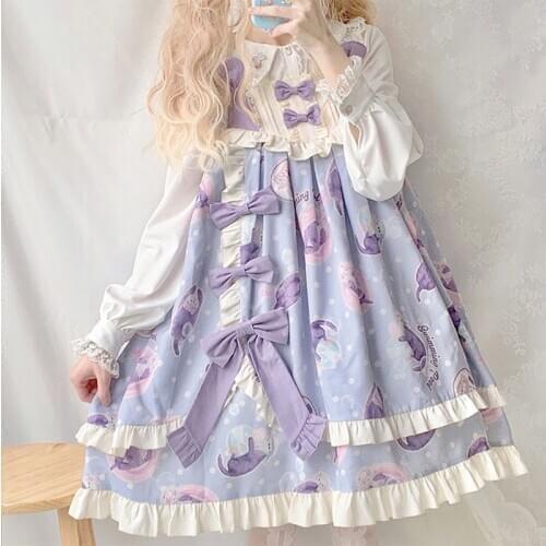 High waist gothic lolita jsk sleeveless victorian dress 2020 Sweet summer lolita dress lace bowknot cute printing kawaii dress