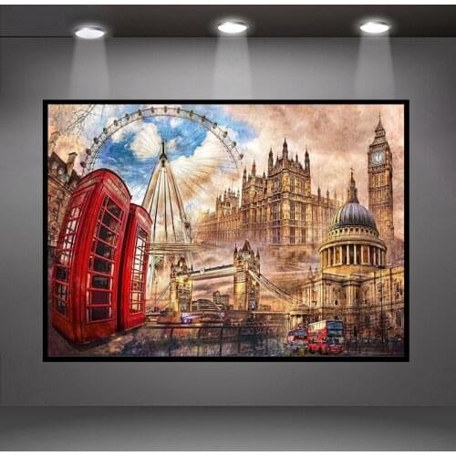 5D Full Square Diamond Painting London Square Big Clock Red Telephone Box Diamond Embroidery Moasic Cross Stitch Kit Home Decor