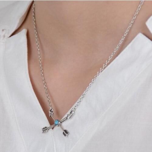 European And American Retro Cupid Arrow green Short Necklace Double Arrow Cross Necklace Women Jewelry Chokers