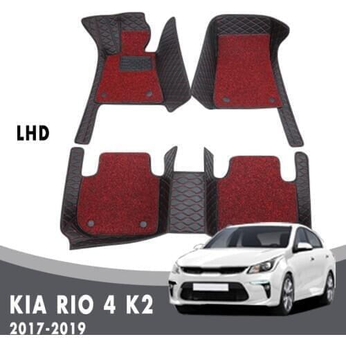 Luxury Double Layer Wire Loop Carpets Car Floor Mats For KIA RIO 4 K2 2019 2018 2017 Custom Auto Styling Leather Rugs Waterproof
