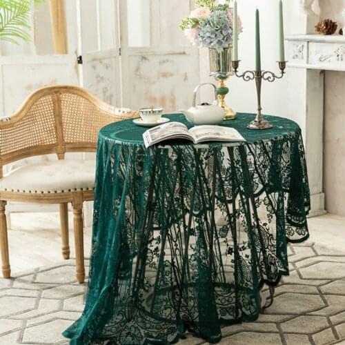 American Retro Dark Green Lace Round Table Cloth White Restaurant Simple Lace Coffee Table Afternoon Tea Table Cloth Decoration