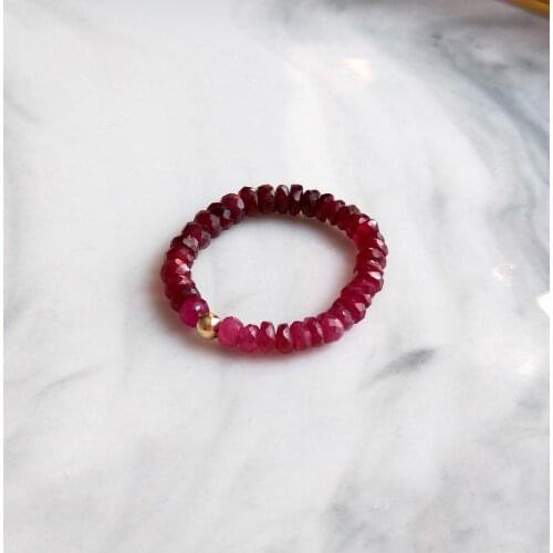 Lii Ji Genuine Ruby Ring July Birthstone American14K GF Bead Handmade Chakras Healing Power Ring Female Valentine‘s Day Gift