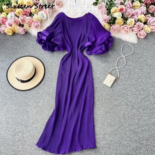 Maxi Dresses for Women Flare Sleeve Pleated Sexy Dress Vintage Y2k Vestido De Mujer High Quality Clothing Women Vestido De Mujer