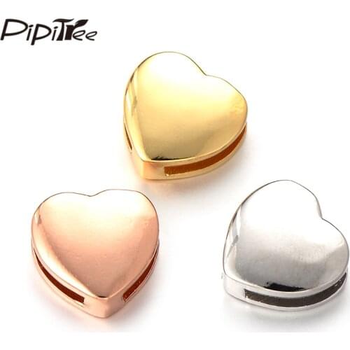 Pipitree High Polish Copper Heart Beads Charms for Jewelry Making Gold Color DIY Trendy Spacer Beads fit Bracelet 13MM