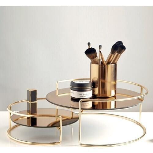 Metal Cosmetics Desktop Storage Tray Makeup Organizer Bedroom Decorative Organize Perfume Lipstick Dressing Table Rack ZH334