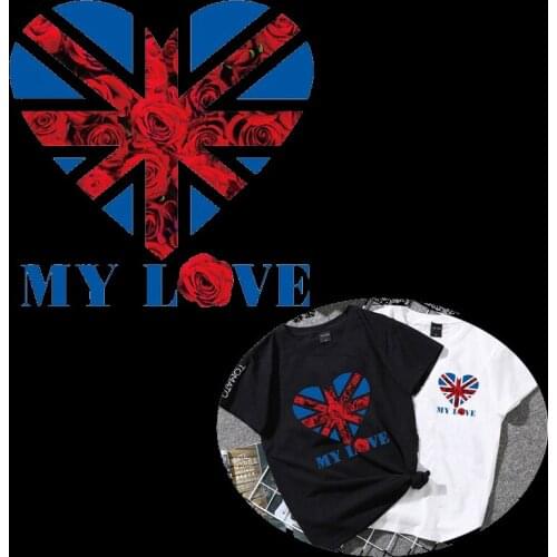 UK Flag Heart Shape Diy Patches for Clothes 3D Stickers Iron on Transfers for Clothing Women t-shirt Heat Transfer Pvc Patch