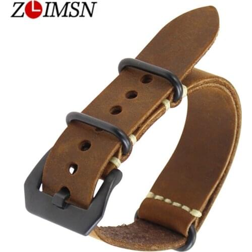 ZLIMSN Handmade new Watch Accessories Strap 20mm ZULU Leather Strap Crazy Horse Leather Watchband With Bifferent colors