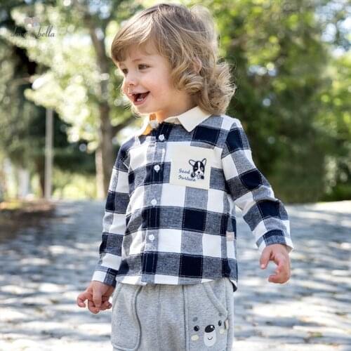 DBX19050 dave bella autumn fashion baby boys cartoon plaid pockets shirts infant toddler tops children high quality clothes