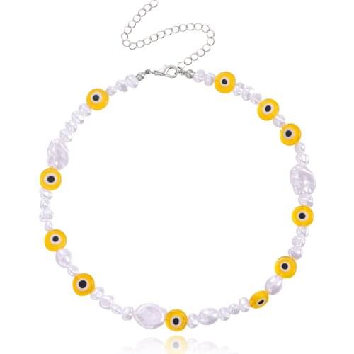 Irregular Imitation Pearls Resin Eye Beaded Necklace for Women Clavicle Chain Short Necklaces Female 2021 Fashion Jewelry New