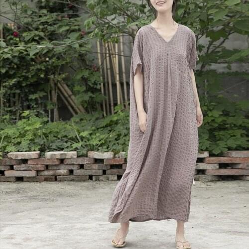 NINI WONDERLAND Summer Cotton Comfortable Robe Dress 2021 Women V Neck Bubble Striped Vintage Retro Dresses Lady Loose Clothes