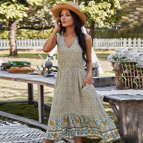 Dresses for Women 2021 Summer Sleeveless Sexy Viscose Outfits Sundress Printing Colorful Fashion Flowers Women Clothing